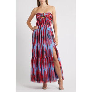 Women's $398 Hutch Red and Blue Abstract Strapless Micah Gown Maxi Dress Size 4